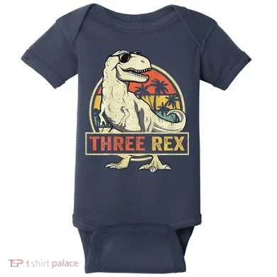 Three Rex 3rd Birthday Third Dinosaur 3 Year Old Baby Bodysuit