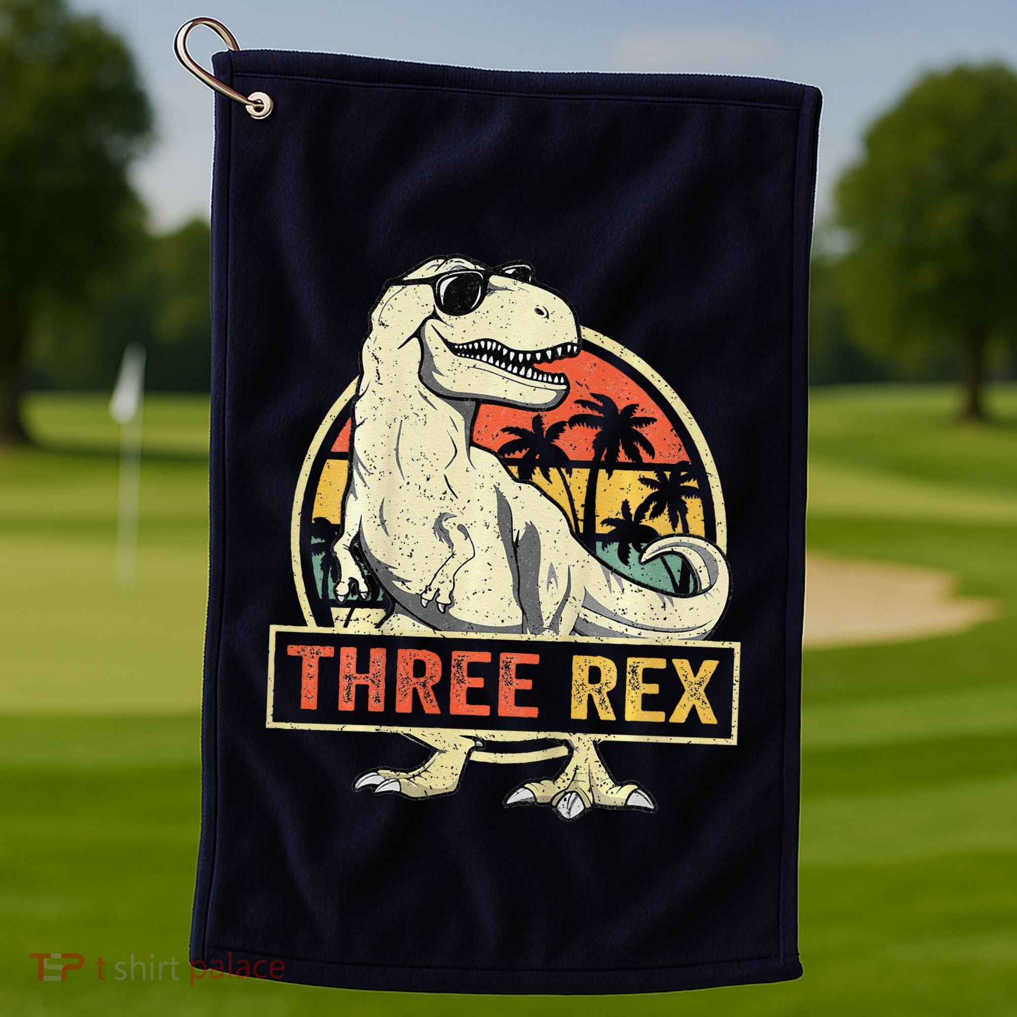 Three Rex 3rd Birthday Third Dinosaur 3 Year Old Golf Towel
