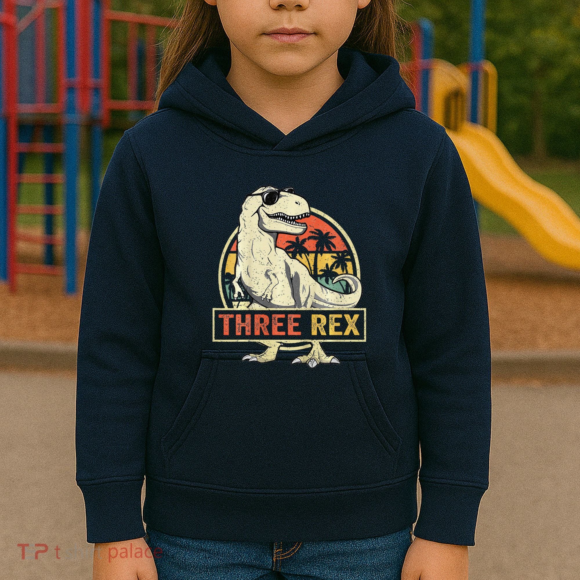 Three Rex 3rd Birthday Third Dinosaur 3 Year Old Kids Hoodie