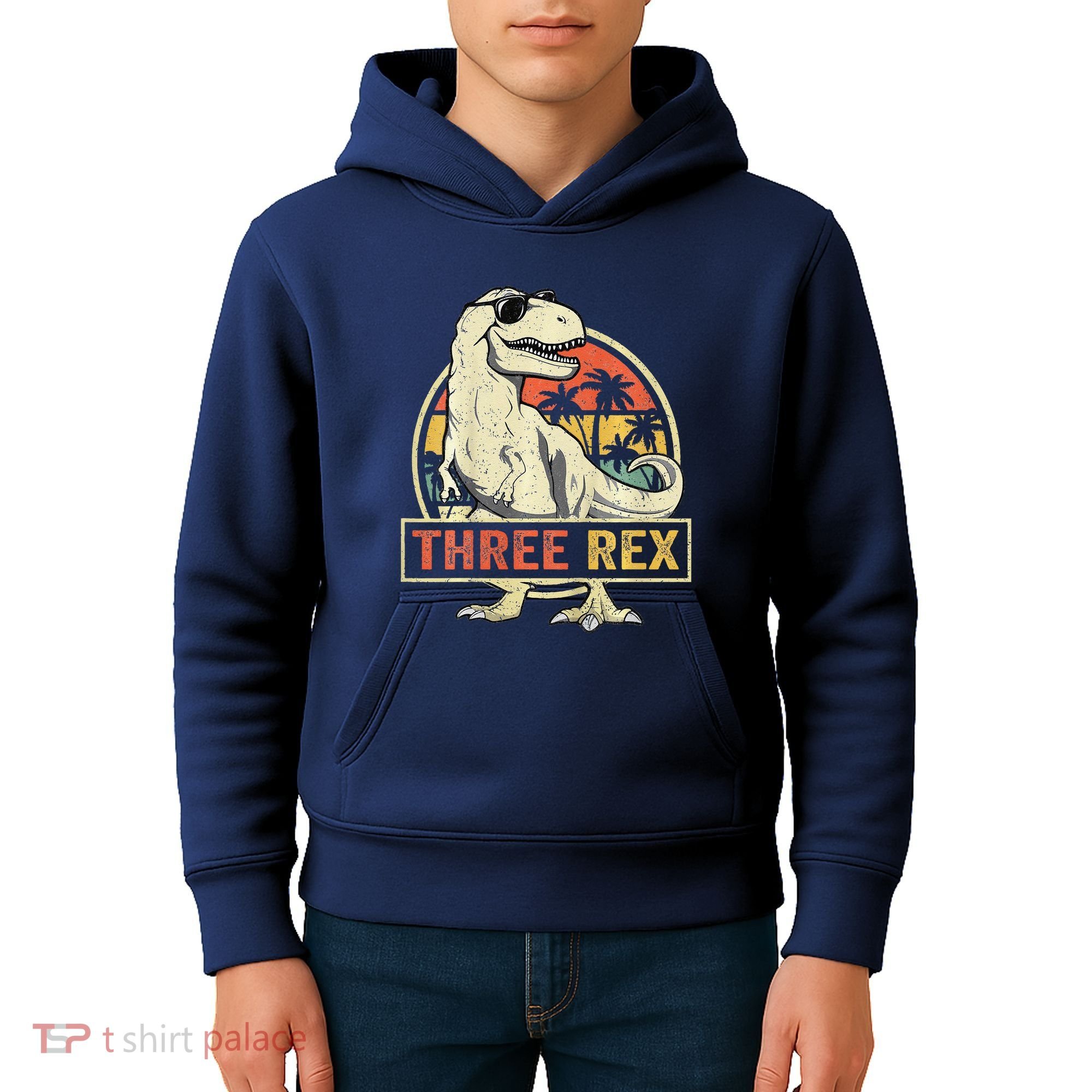 Three Rex 3rd Birthday Third Dinosaur 3 Year Old Kids Hoodie
