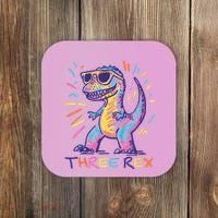 Three Rex 3rd Birthday Gifts Third Dinosaur Boy 3 Years Old Coaster thumb 0