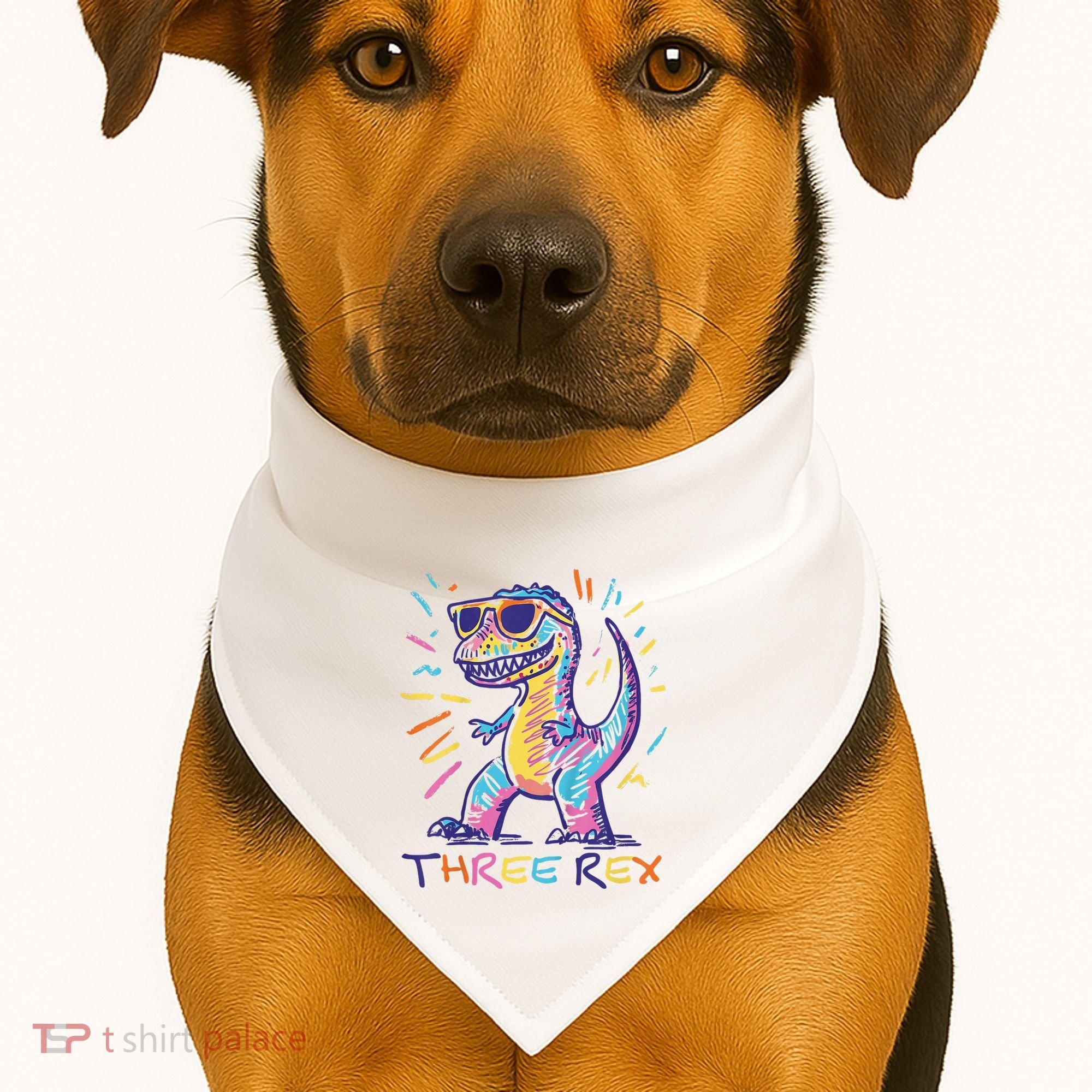 Three Rex 3rd Birthday Gifts Third Dinosaur Boy 3 Years Old USA-Made Doggie Bandana