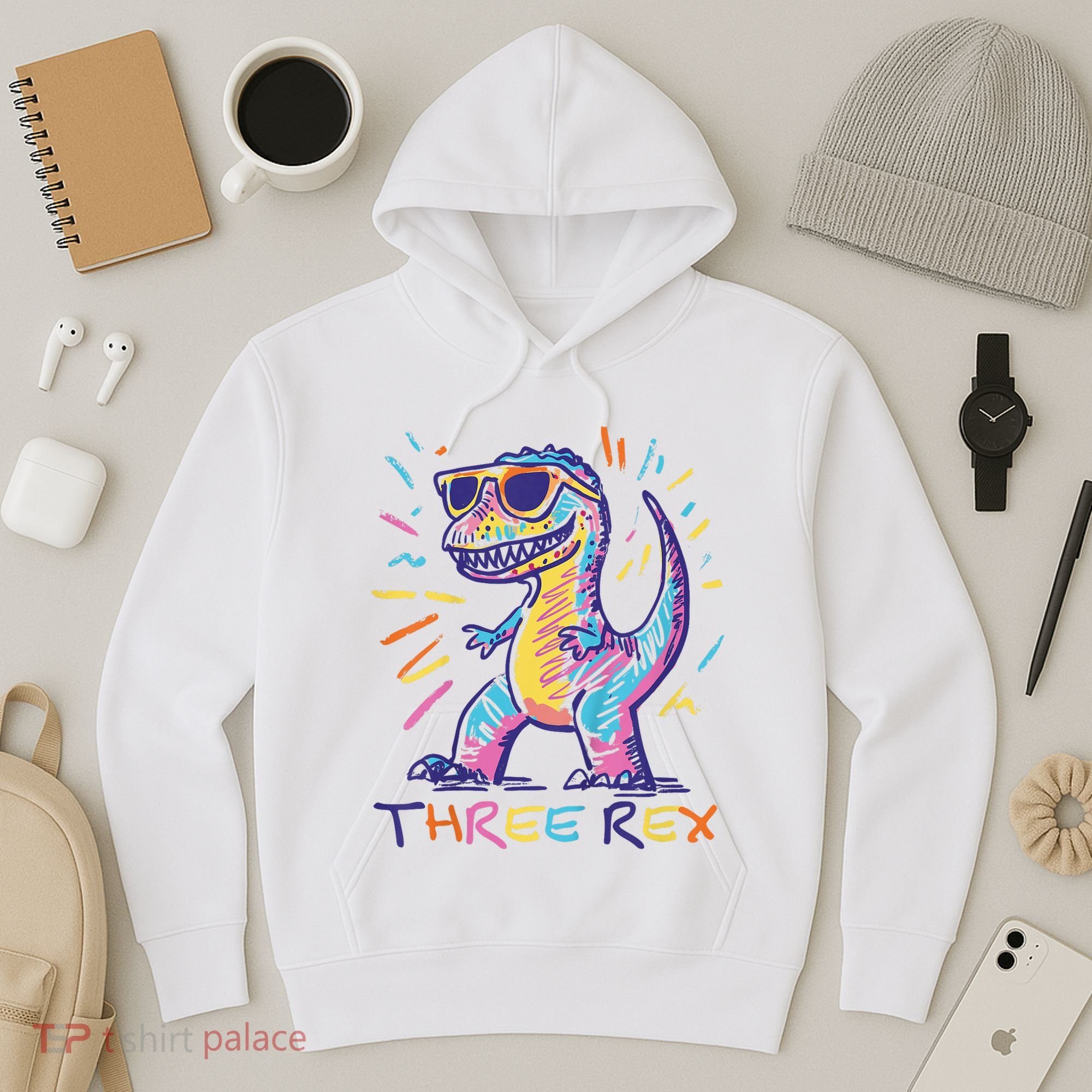 Three Rex 3rd Birthday Gifts Third Dinosaur Boy 3 Years Old Hoodie