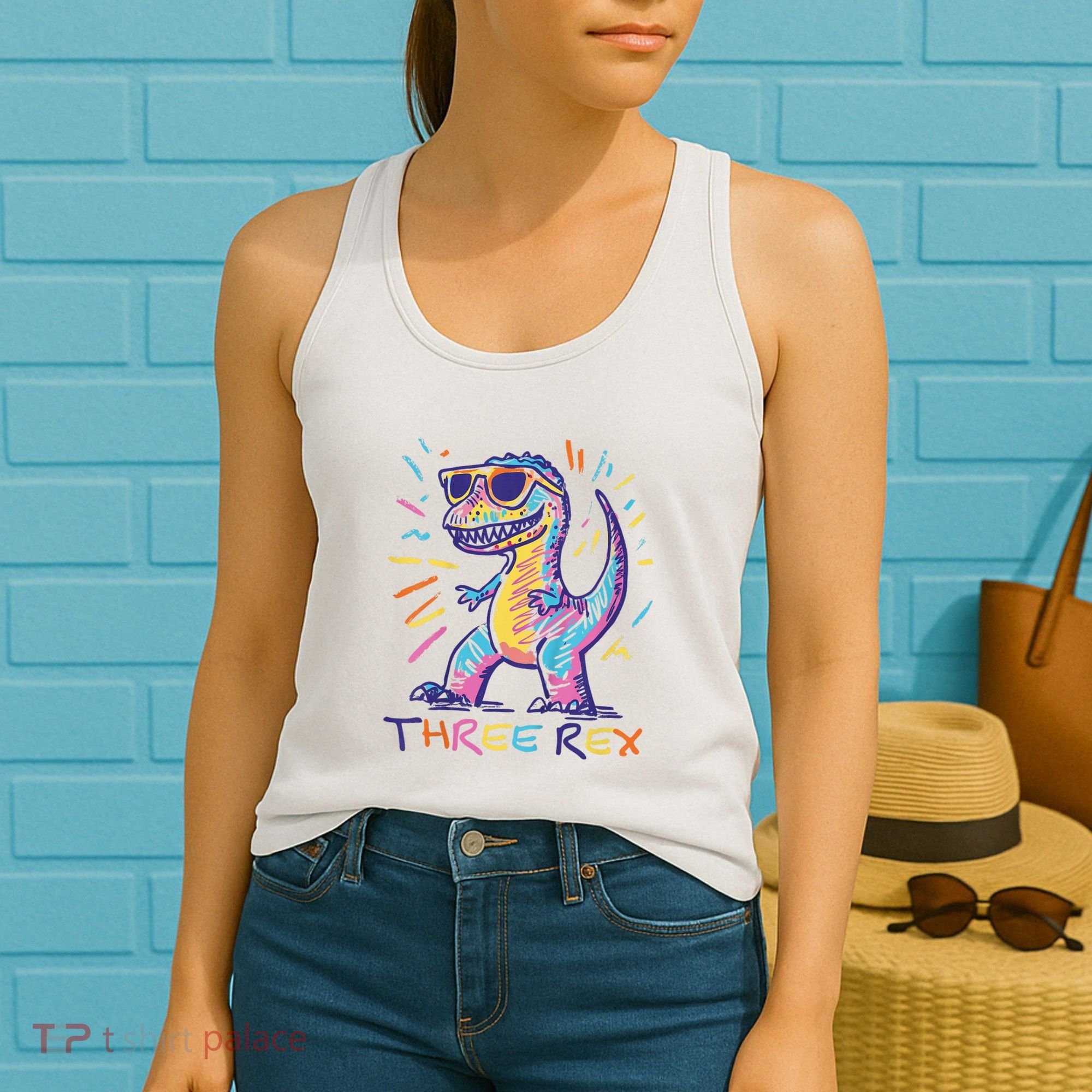 Three Rex 3rd Birthday Gifts Third Dinosaur Boy 3 Years Old Women's Tank Top