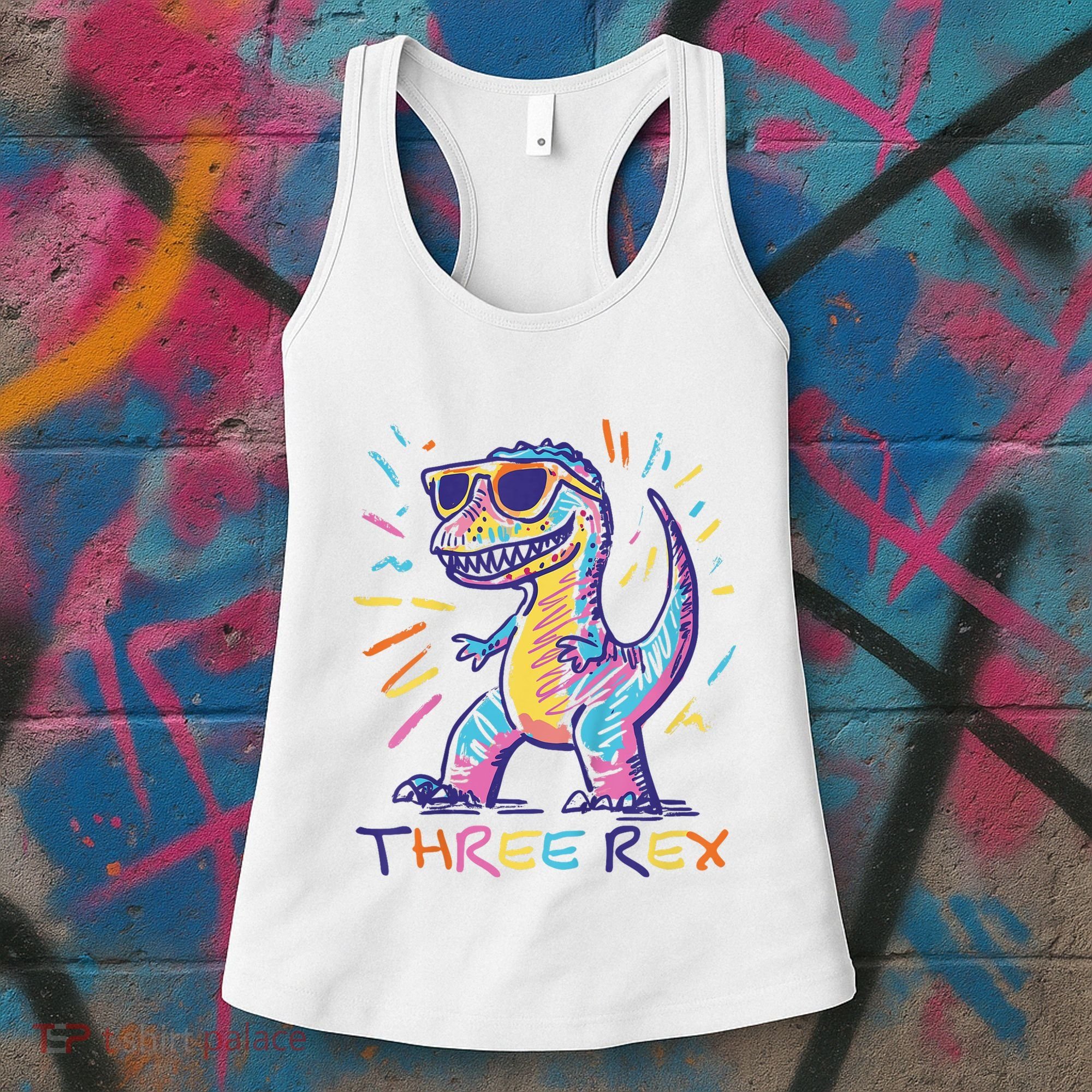Three Rex 3rd Birthday Gifts Third Dinosaur Boy 3 Years Old Women's Tank Top