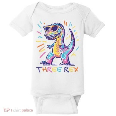 Three Rex 3rd Birthday Gifts Third Dinosaur Boy 3 Years Old Baby Bodysuit