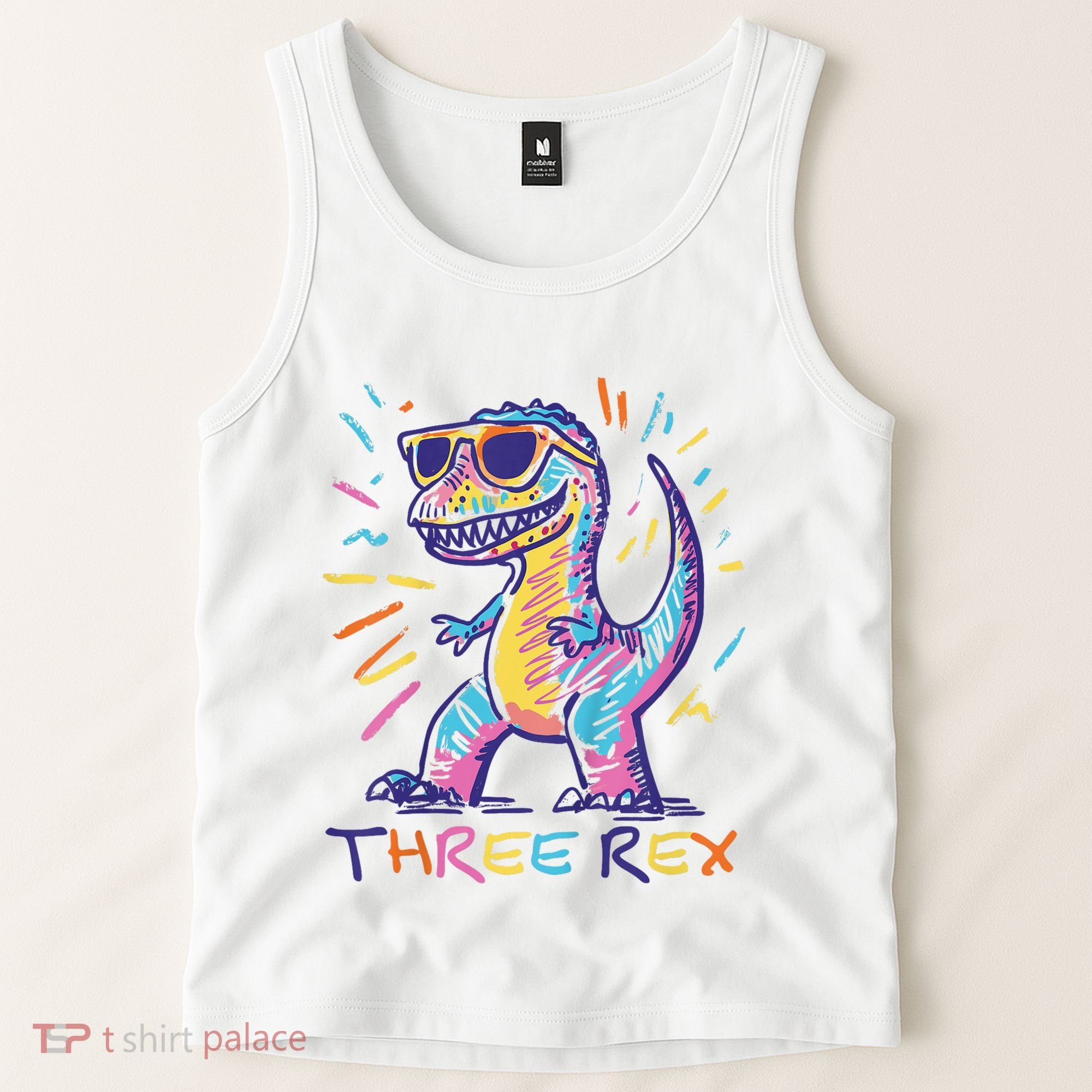 Three Rex 3rd Birthday Gifts Third Dinosaur Boy 3 Years Old Tank Top