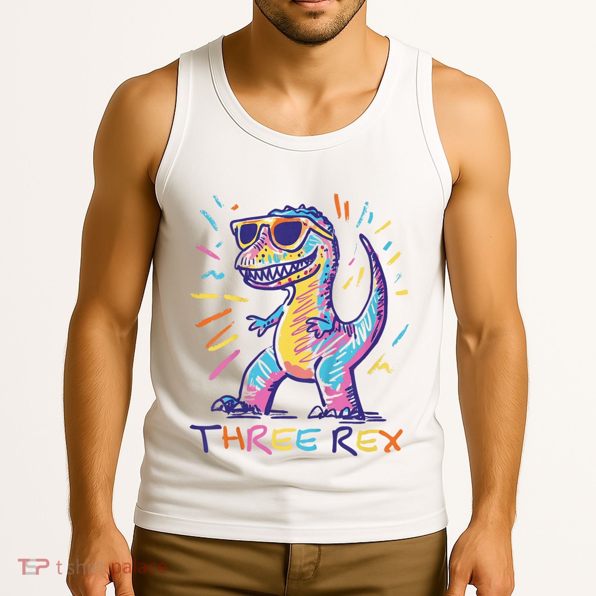 Three Rex 3rd Birthday Gifts Third Dinosaur Boy 3 Years Old Tank Top
