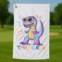 Three Rex 3rd Birthday Gifts Third Dinosaur Boy 3 Years Old Golf Towel thumb 1