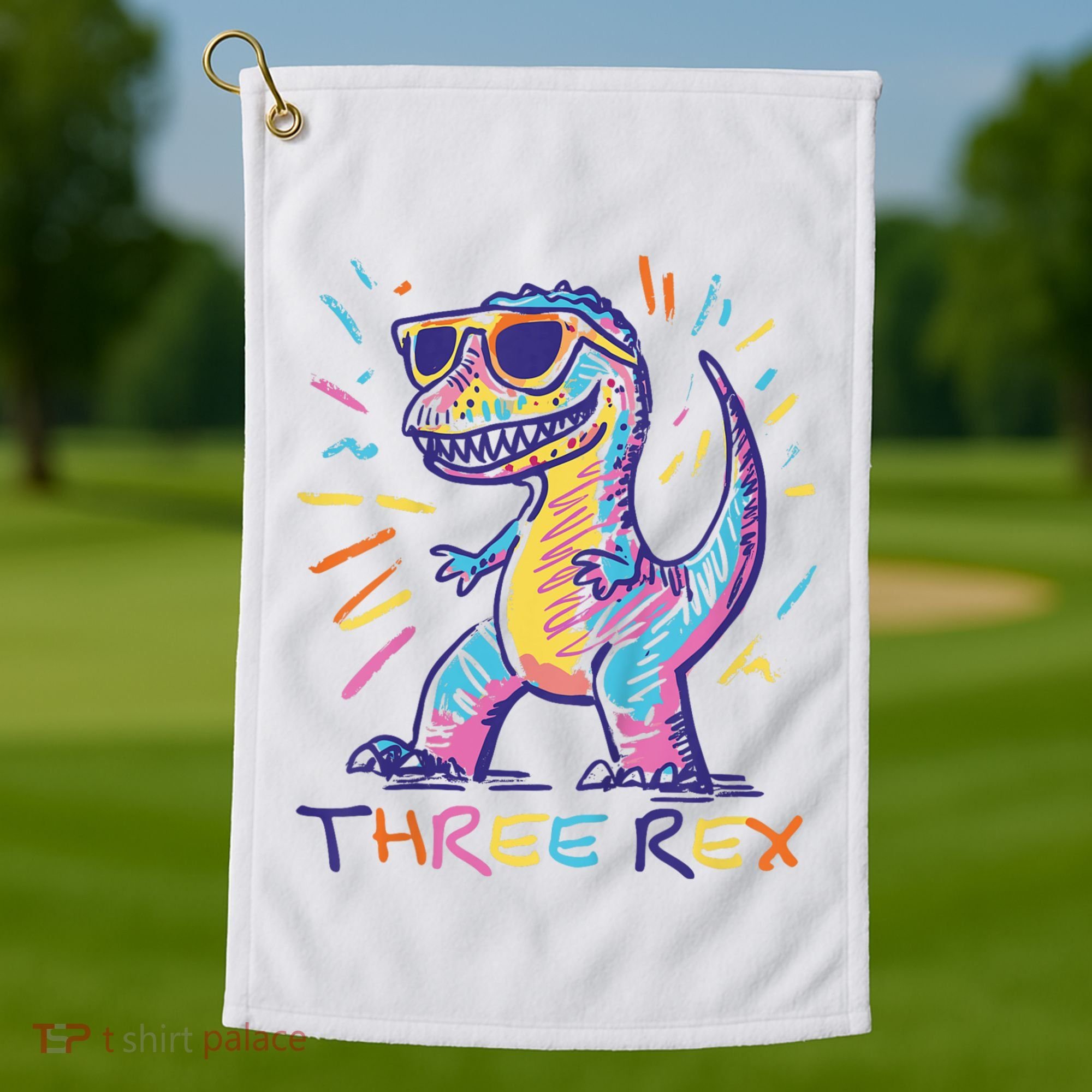 Three Rex 3rd Birthday Gifts Third Dinosaur Boy 3 Years Old Golf Towel