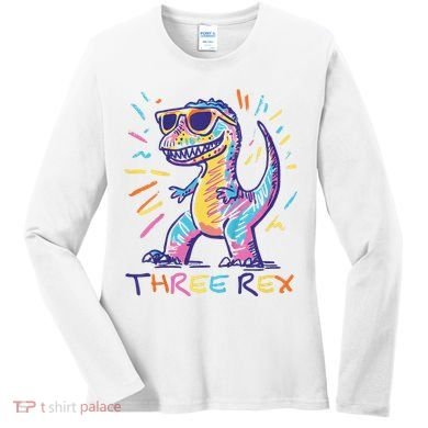 Three Rex 3rd Birthday Gifts Third Dinosaur Boy 3 Years Old Women's Long Sleeve Shirt