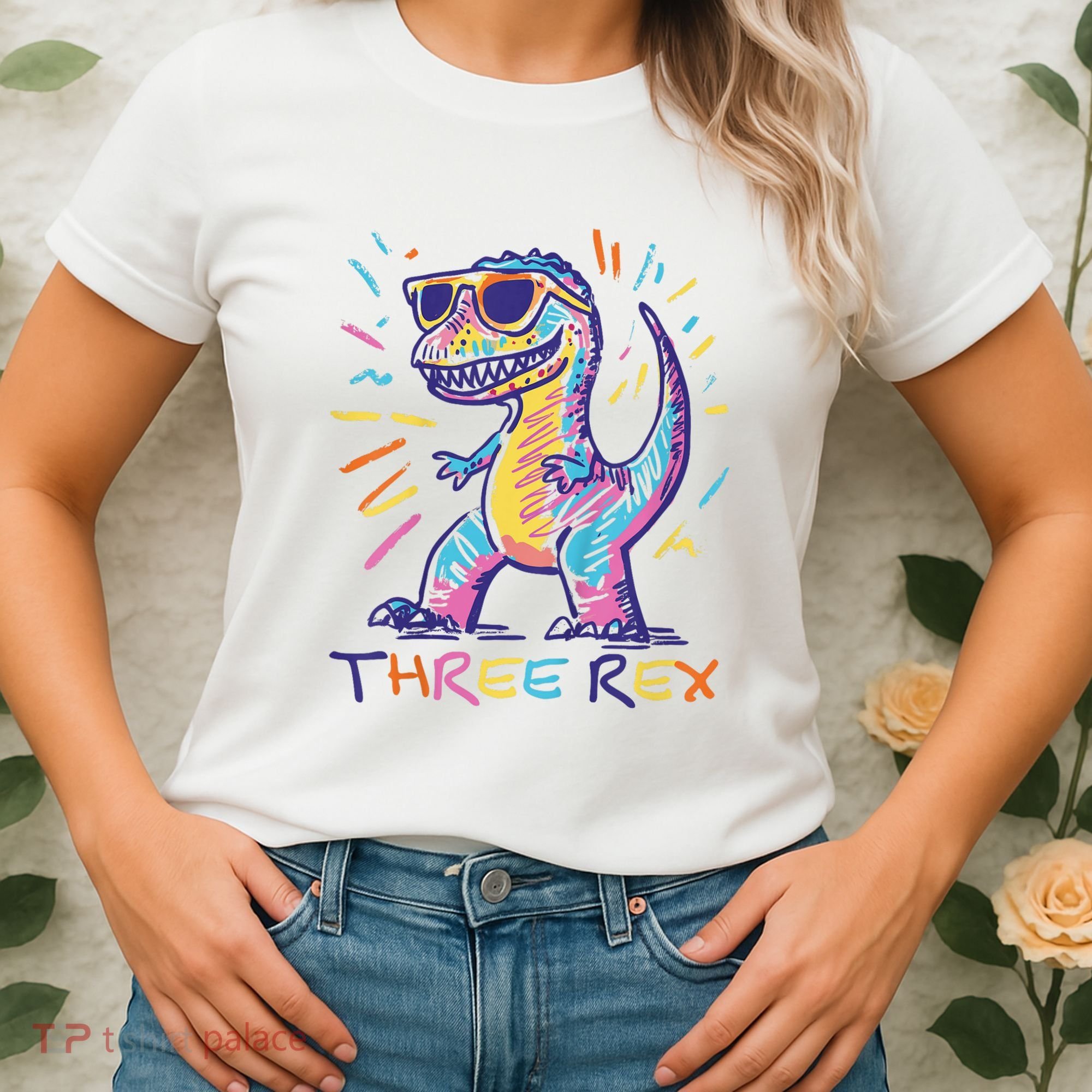 Three Rex 3rd Birthday Gifts Third Dinosaur Boy 3 Years Old Women's T-Shirt