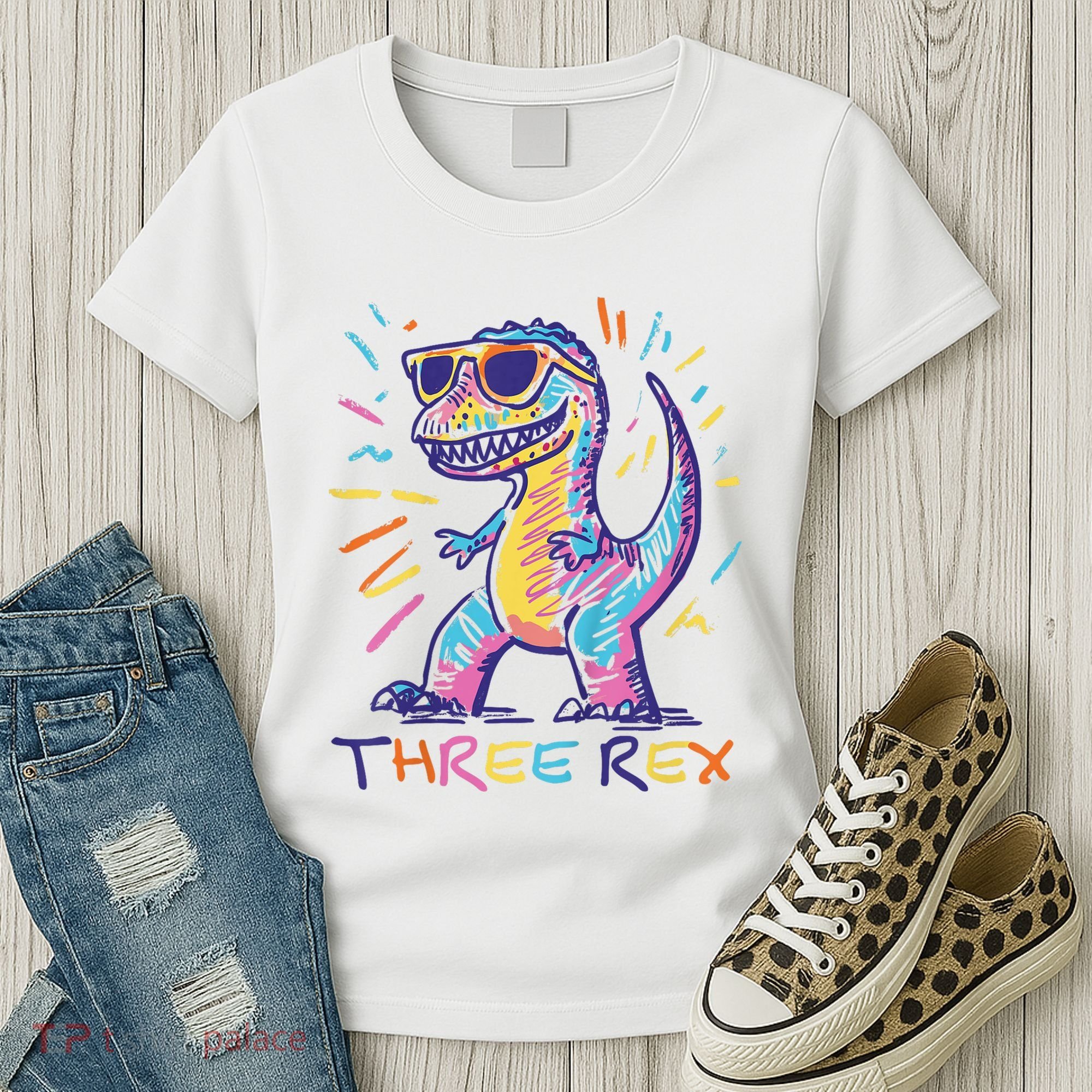 Three Rex 3rd Birthday Gifts Third Dinosaur Boy 3 Years Old Women's T-Shirt