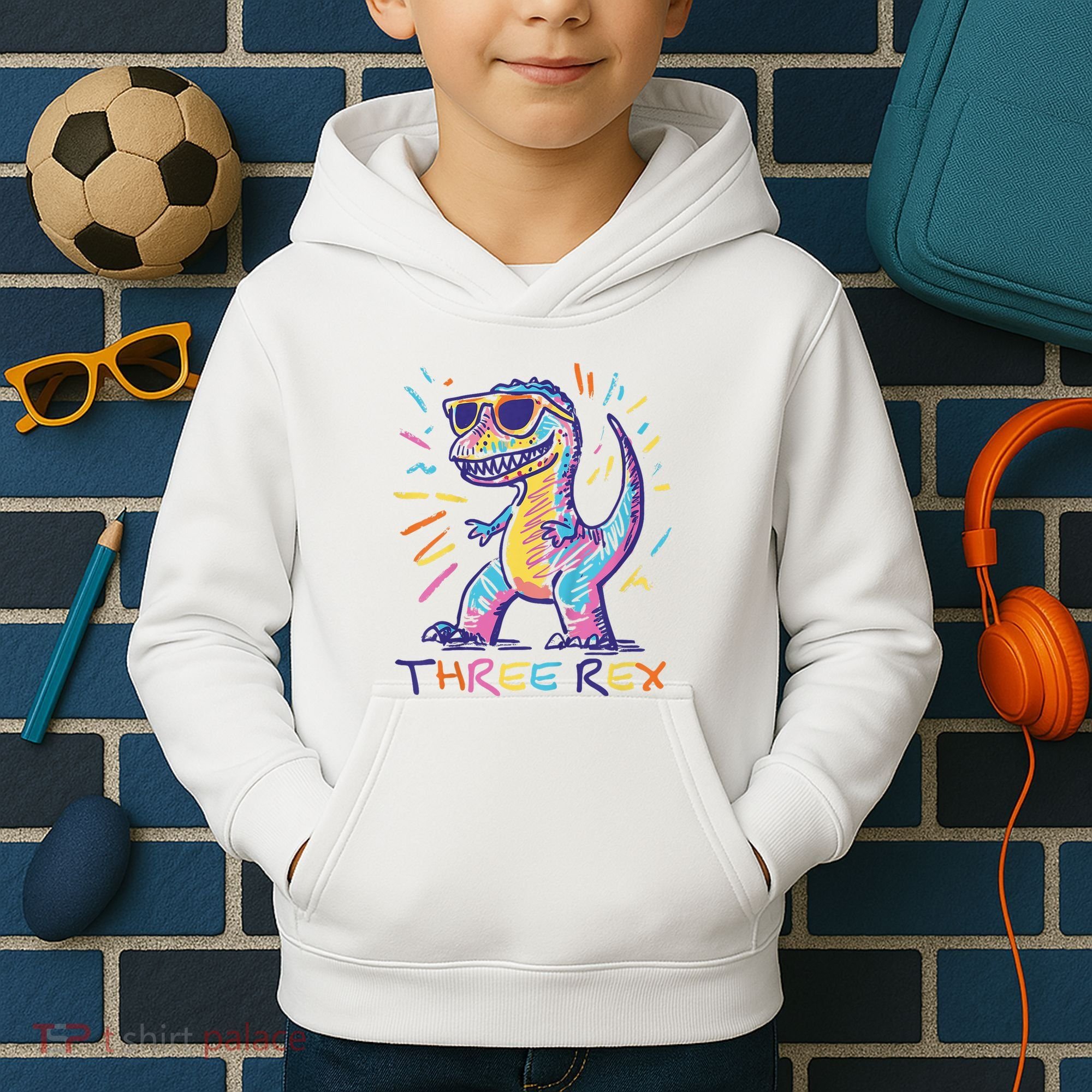 Three Rex 3rd Birthday Gifts Third Dinosaur Boy 3 Years Old Kids Hoodie