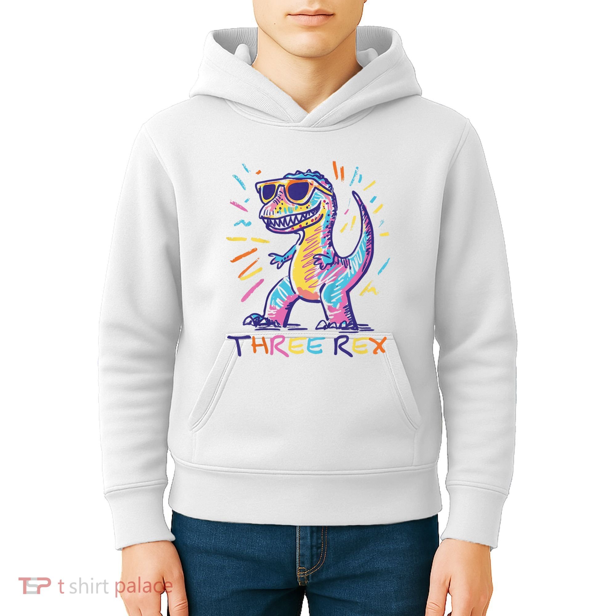 Three Rex 3rd Birthday Gifts Third Dinosaur Boy 3 Years Old Kids Hoodie