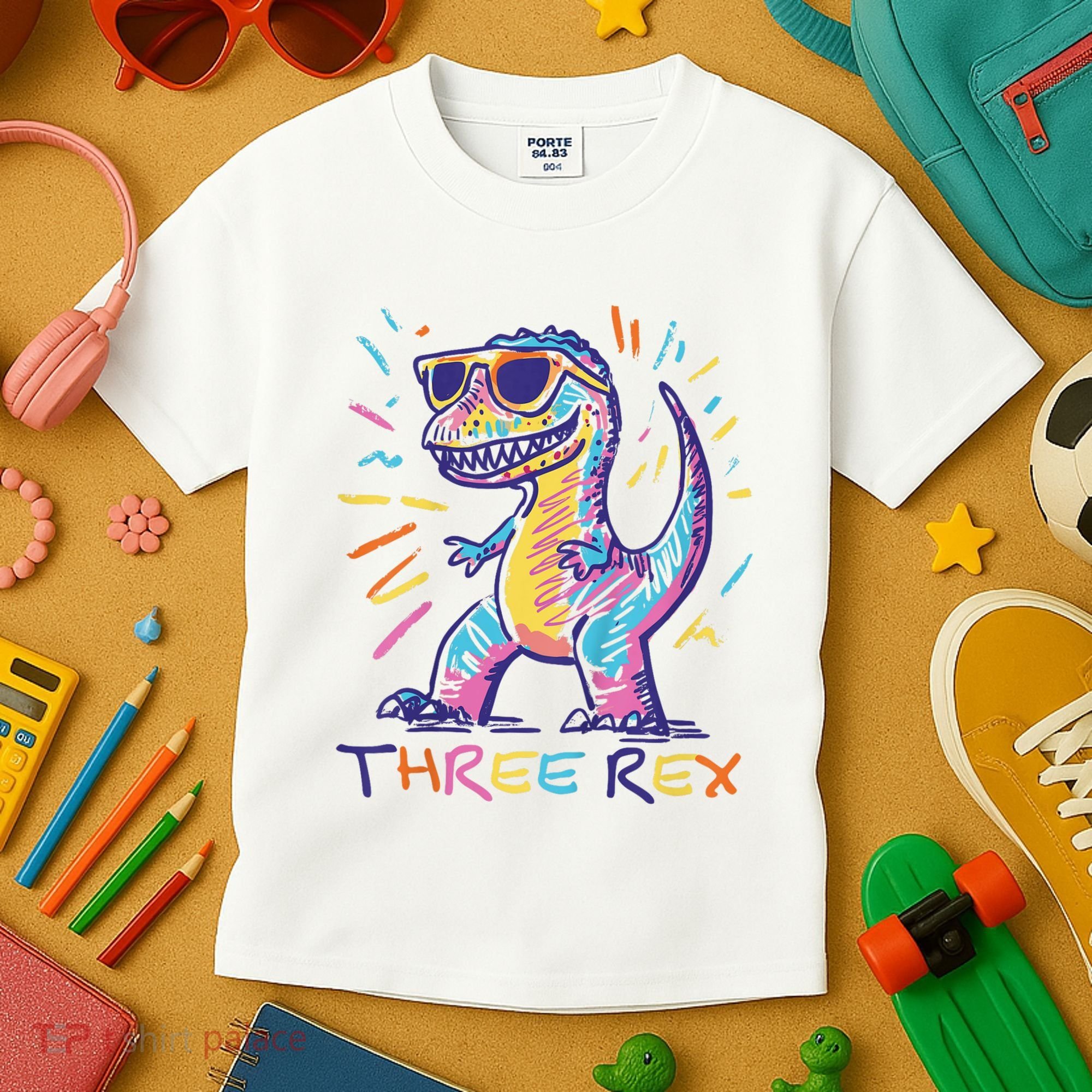 Three Rex 3rd Birthday Gifts Third Dinosaur Boy 3 Years Old Kids T-Shirt