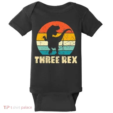 Three Rex 3rd Birthday Third Dinosaur 3 Year Old Baby Bodysuit