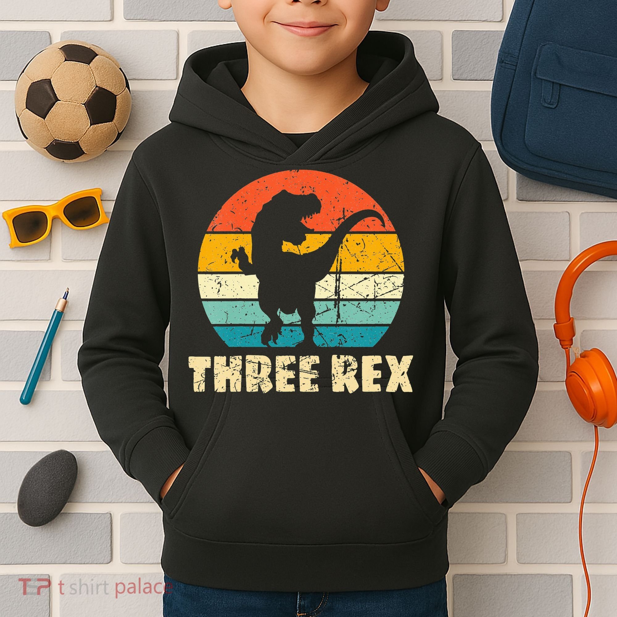 Three Rex 3rd Birthday Third Dinosaur 3 Year Old Kids Hoodie