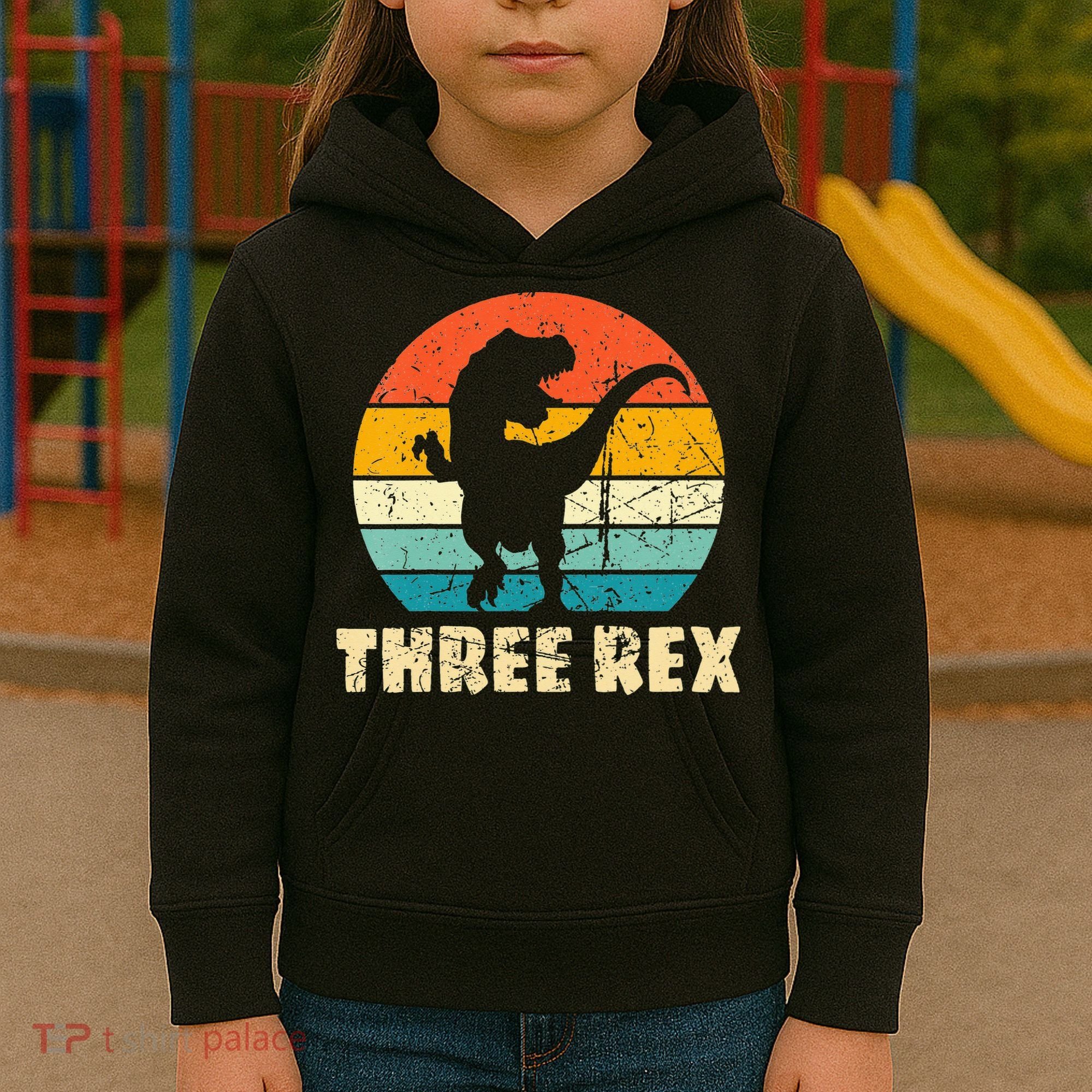 Three Rex 3rd Birthday Third Dinosaur 3 Year Old Kids Hoodie