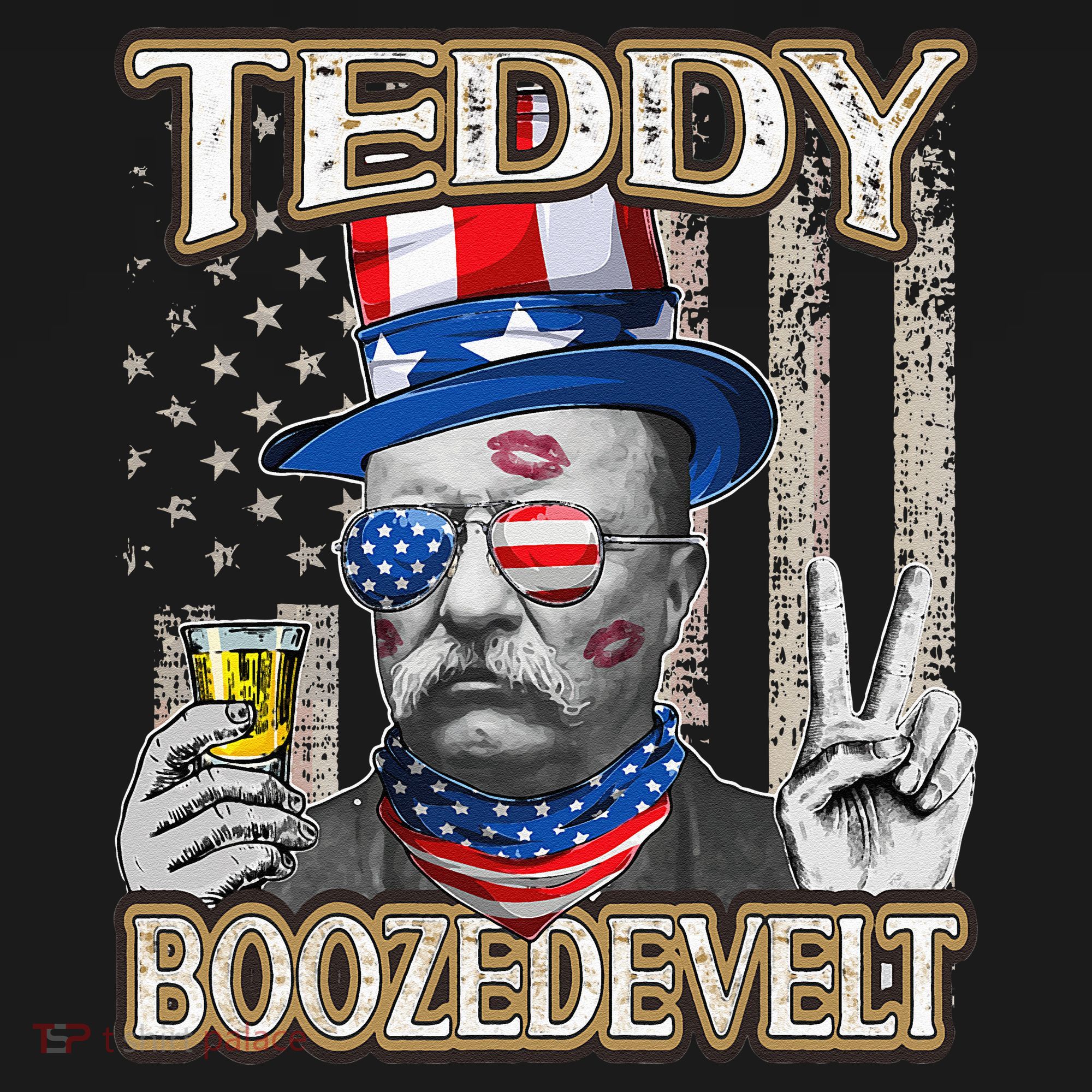 Theodore Roosevelt 4th July Teddy Boozedevelt American Flag Women's Hoodie