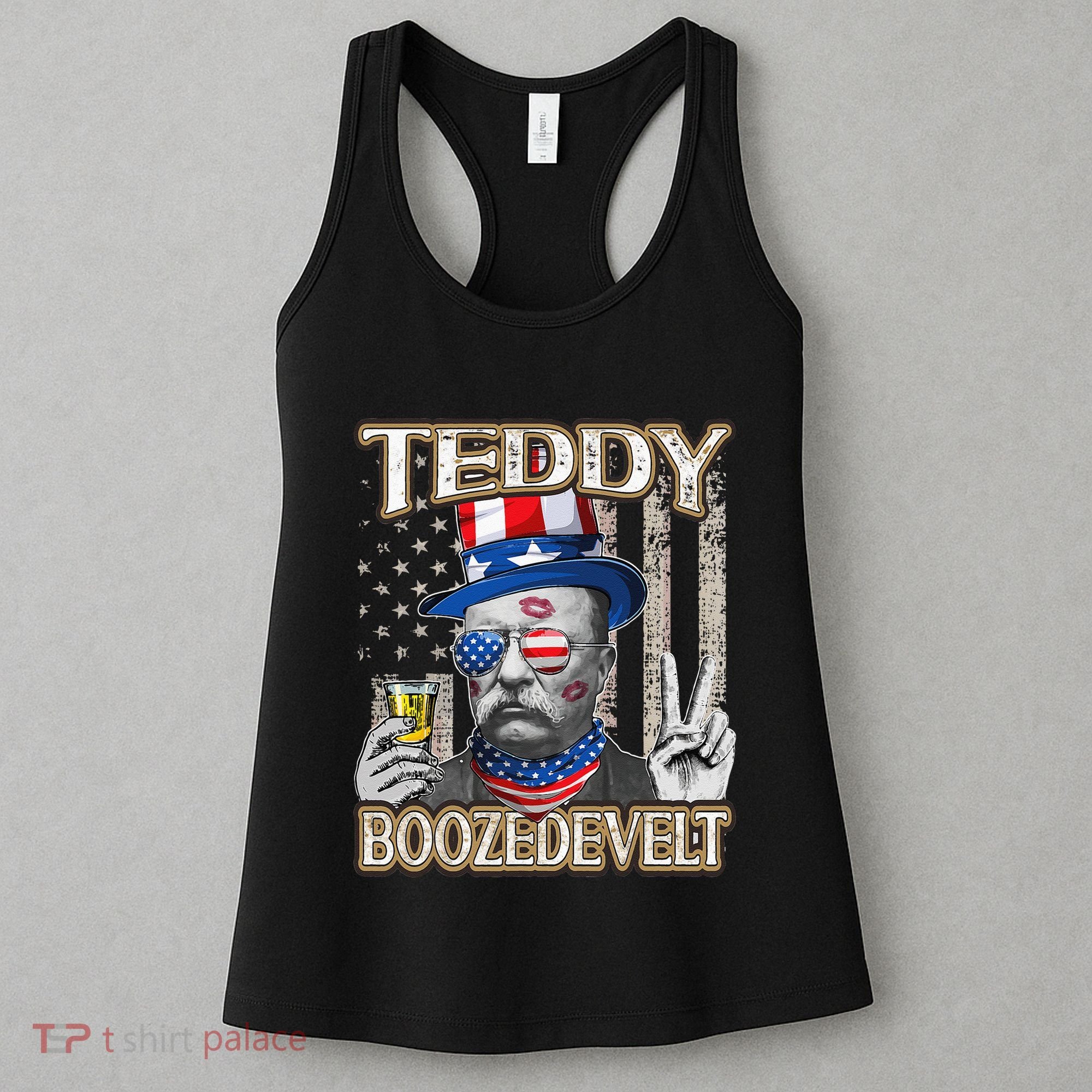 Theodore Roosevelt 4th July Teddy Boozedevelt American Flag Women's Tank Top