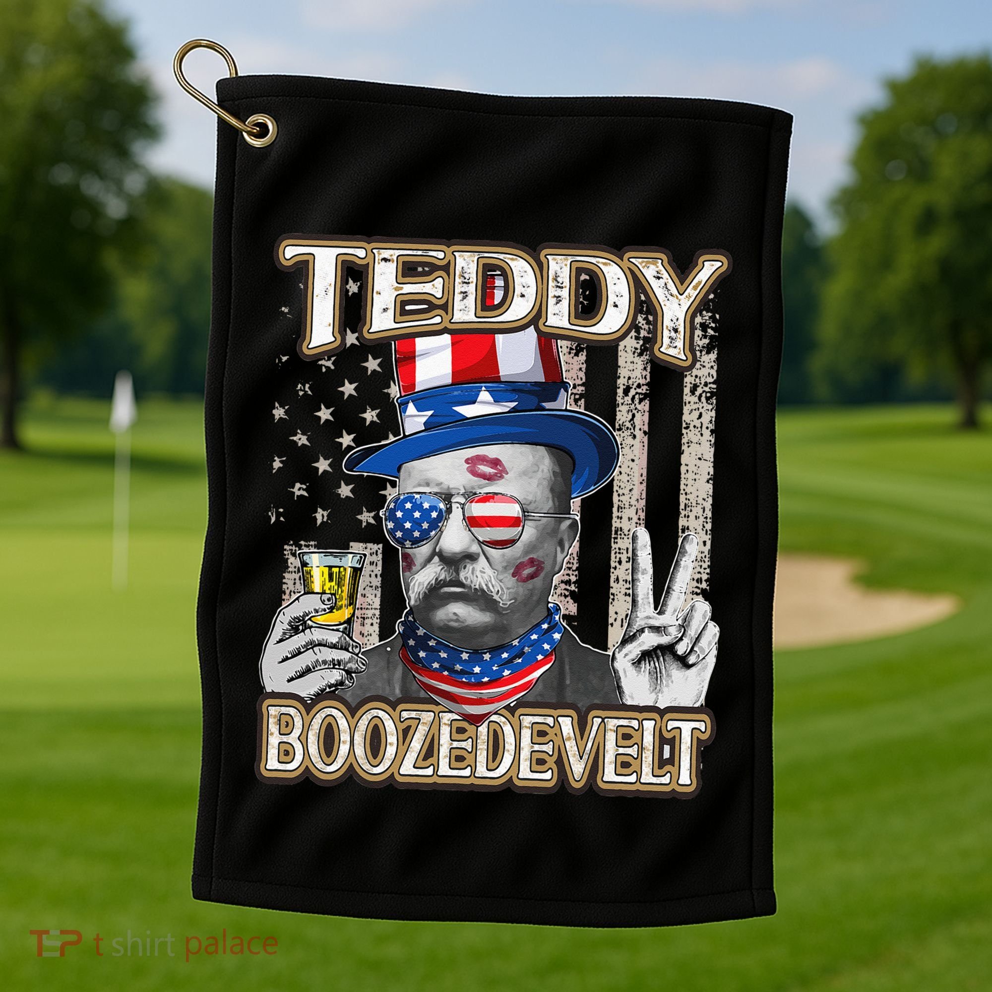 Theodore Roosevelt 4th July Teddy Boozedevelt American Flag Golf Towel