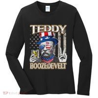 Theodore Roosevelt 4th July Teddy Boozedevelt American Flag Women's Long Sleeve Shirt thumb 0
