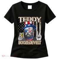 Theodore Roosevelt 4th July Teddy Boozedevelt American Flag Women's T-Shirt thumb 0