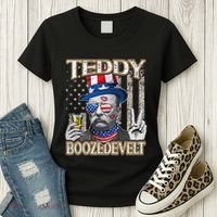 Theodore Roosevelt 4th July Teddy Boozedevelt American Flag Women's T-Shirt thumb 3