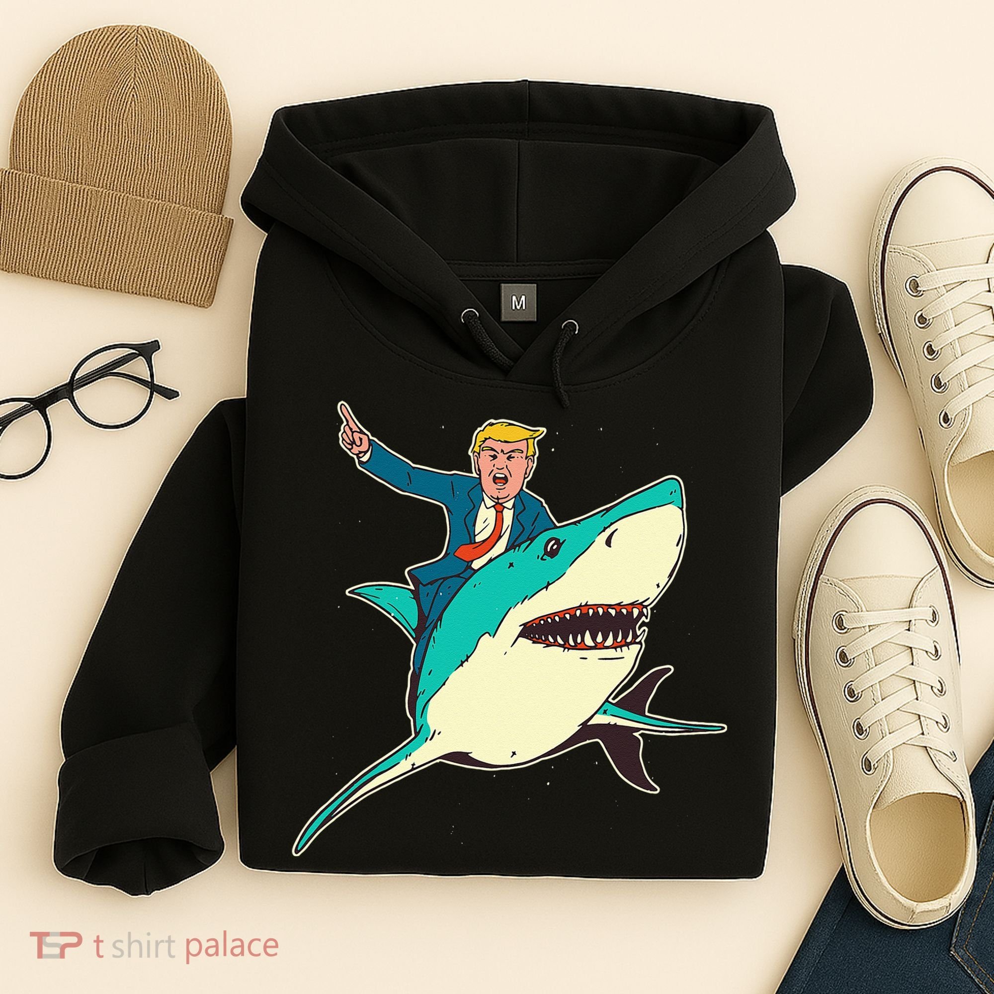 Trump Rides A Shark Trump Shark Hoodie