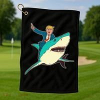 Trump Rides A Shark Trump Shark Golf Towel thumb 1