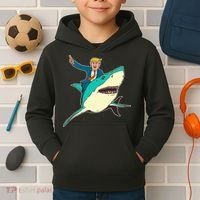 Trump Rides A Shark Trump Shark Kids Hoodie thumb 2