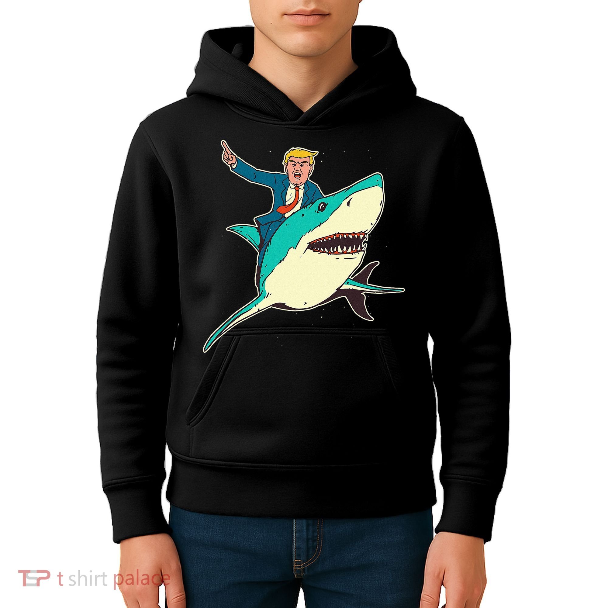 Trump Rides A Shark Trump Shark Kids Hoodie