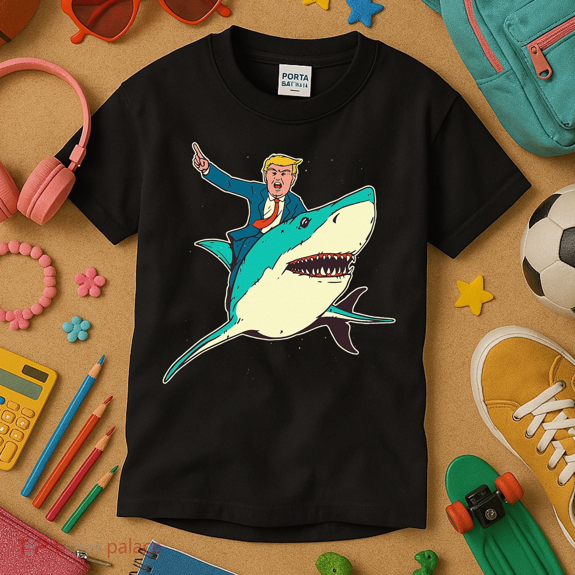 Trump Rides A Shark Trump Shark Kids T-Shirt