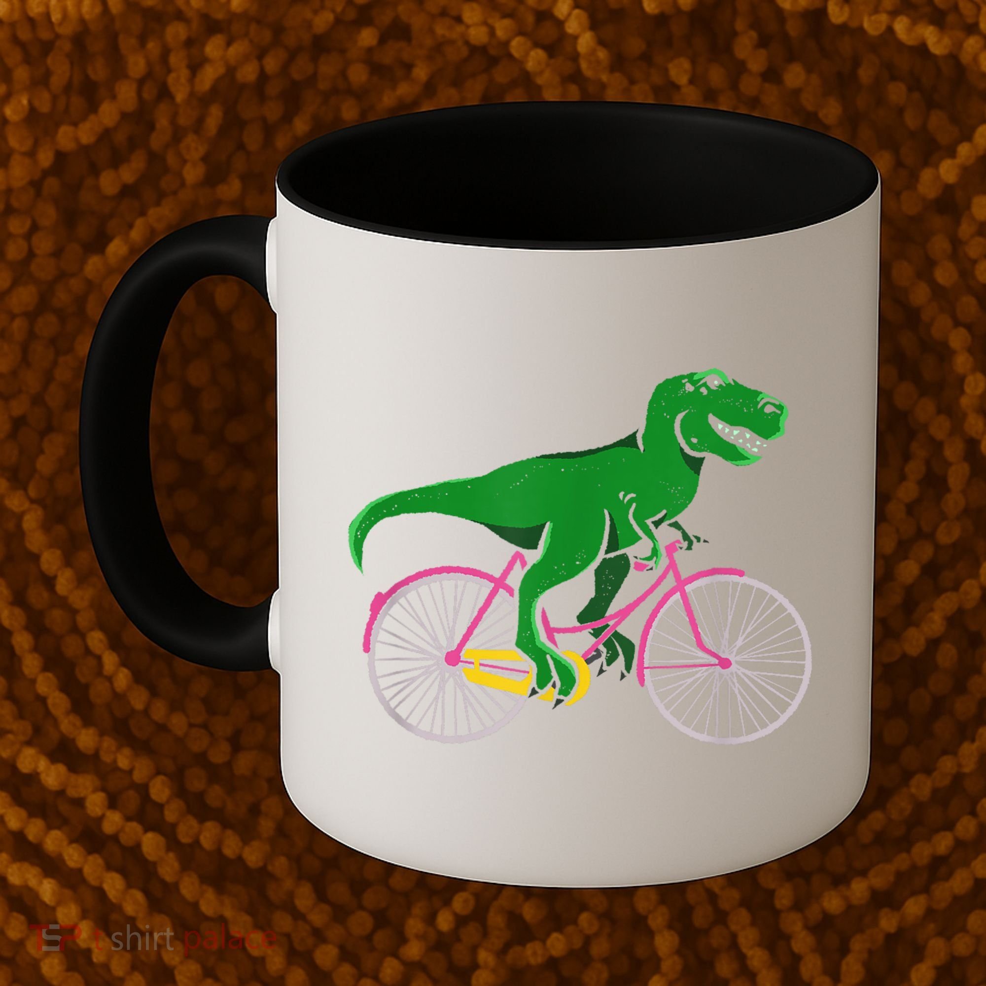 TRex Riding A Bike Funny Trex Dinosaur Bicycle Rider Coffee Mug