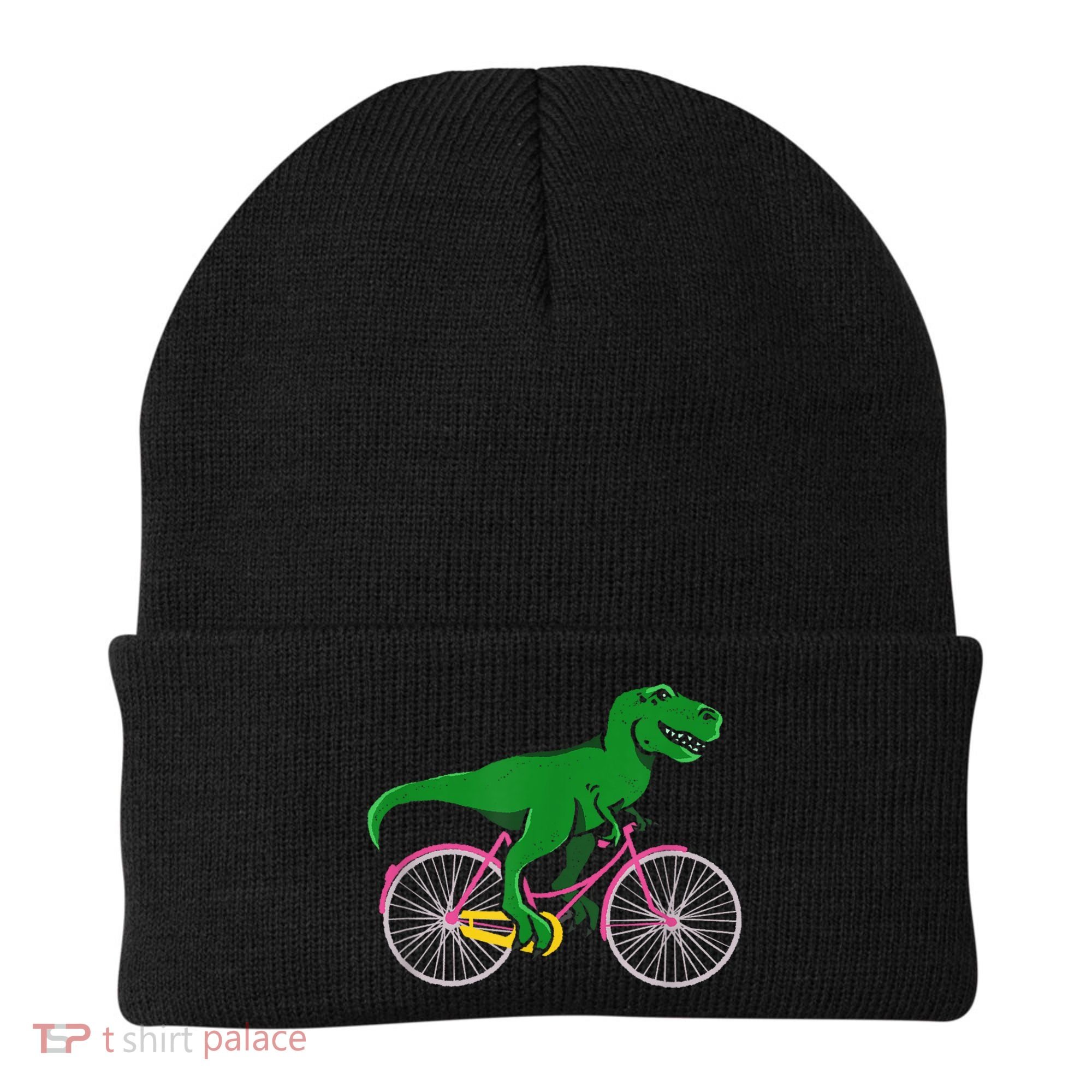 TRex Riding A Bike Funny Trex Dinosaur Bicycle Rider Beanie