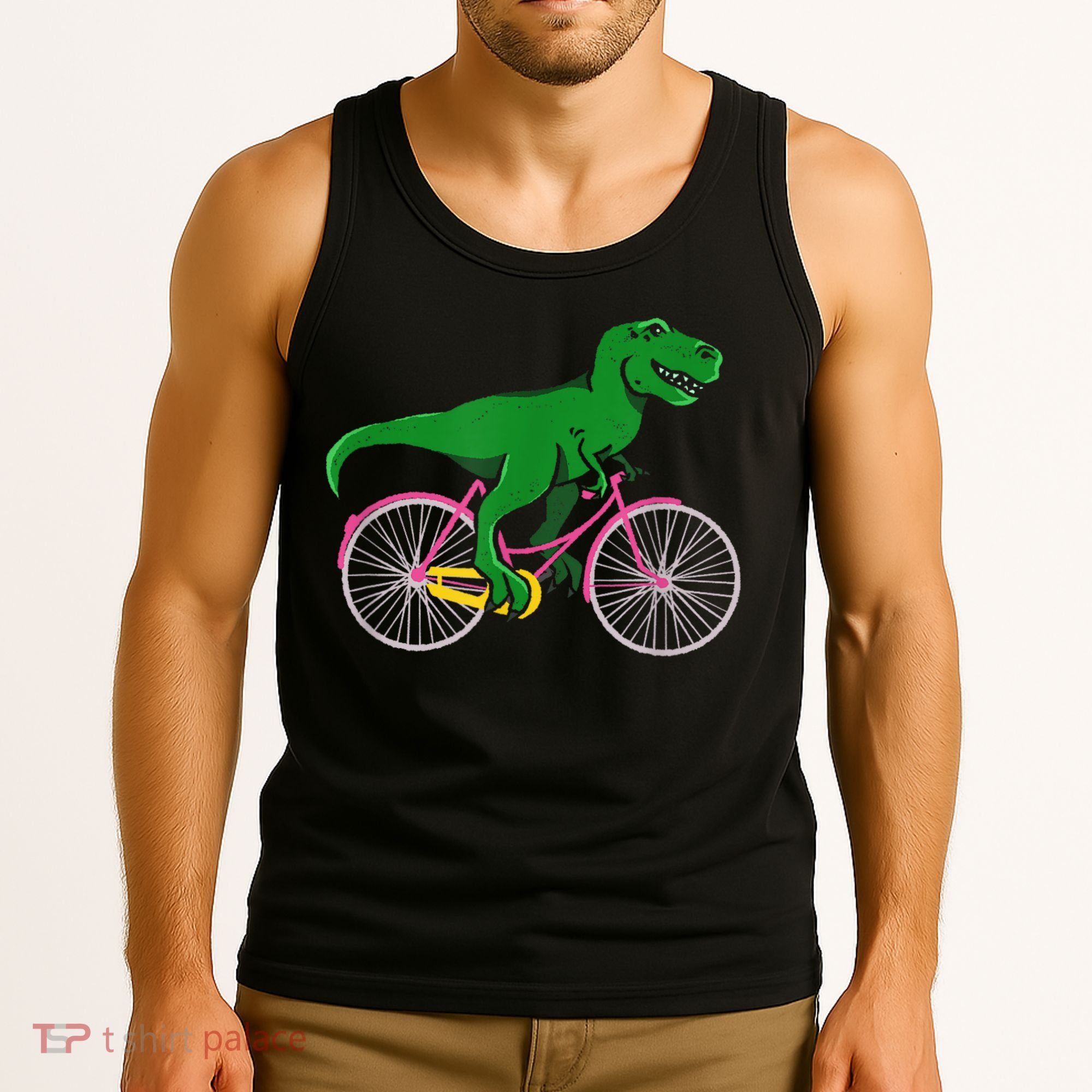 TRex Riding A Bike Funny Trex Dinosaur Bicycle Rider Tank Top