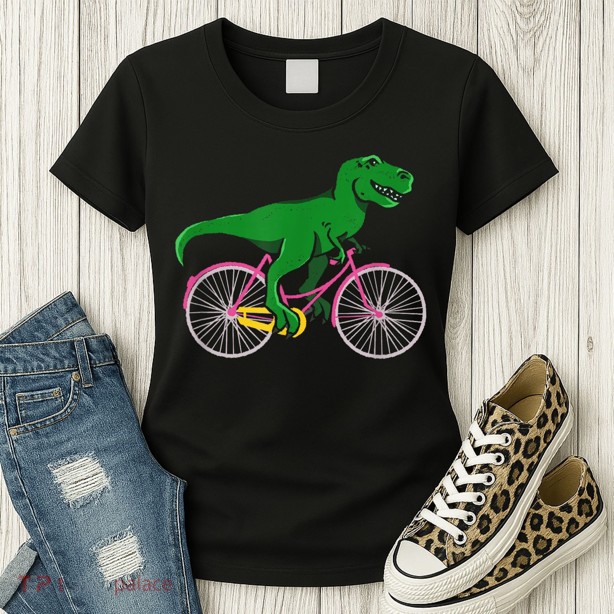 TRex Riding A Bike Funny Trex Dinosaur Bicycle Rider Women's T-Shirt