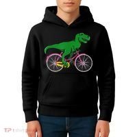 TRex Riding A Bike Funny Trex Dinosaur Bicycle Rider Kids Hoodie thumb 4
