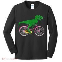 TRex Riding A Bike Funny Trex Dinosaur Bicycle Rider Kids Long Sleeve Shirt thumb 0