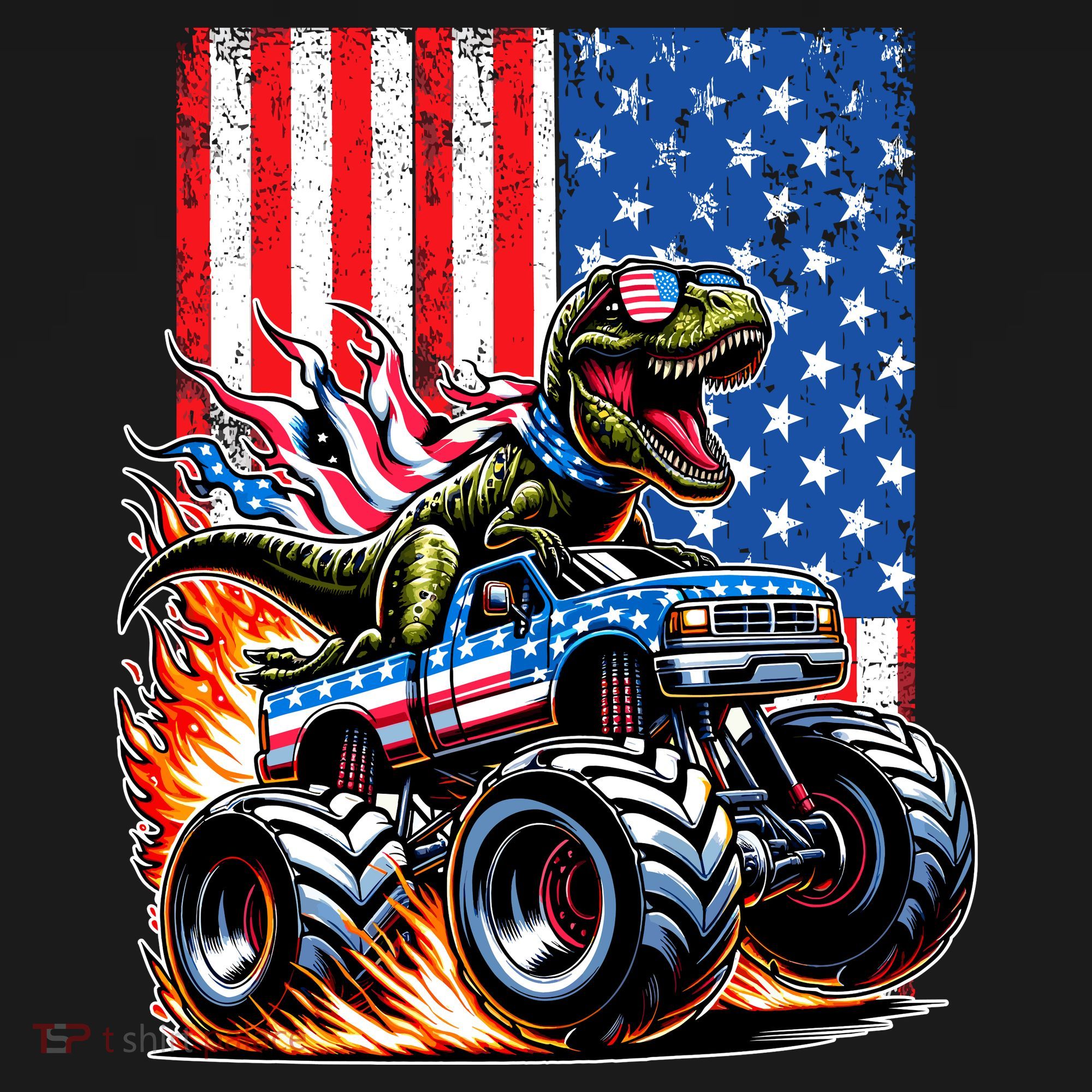 Trex Riding American Monster Truck Usa Flag Ornament