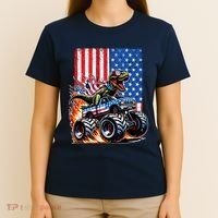 Trex Riding American Monster Truck Usa Flag T-Shirt thumb 4