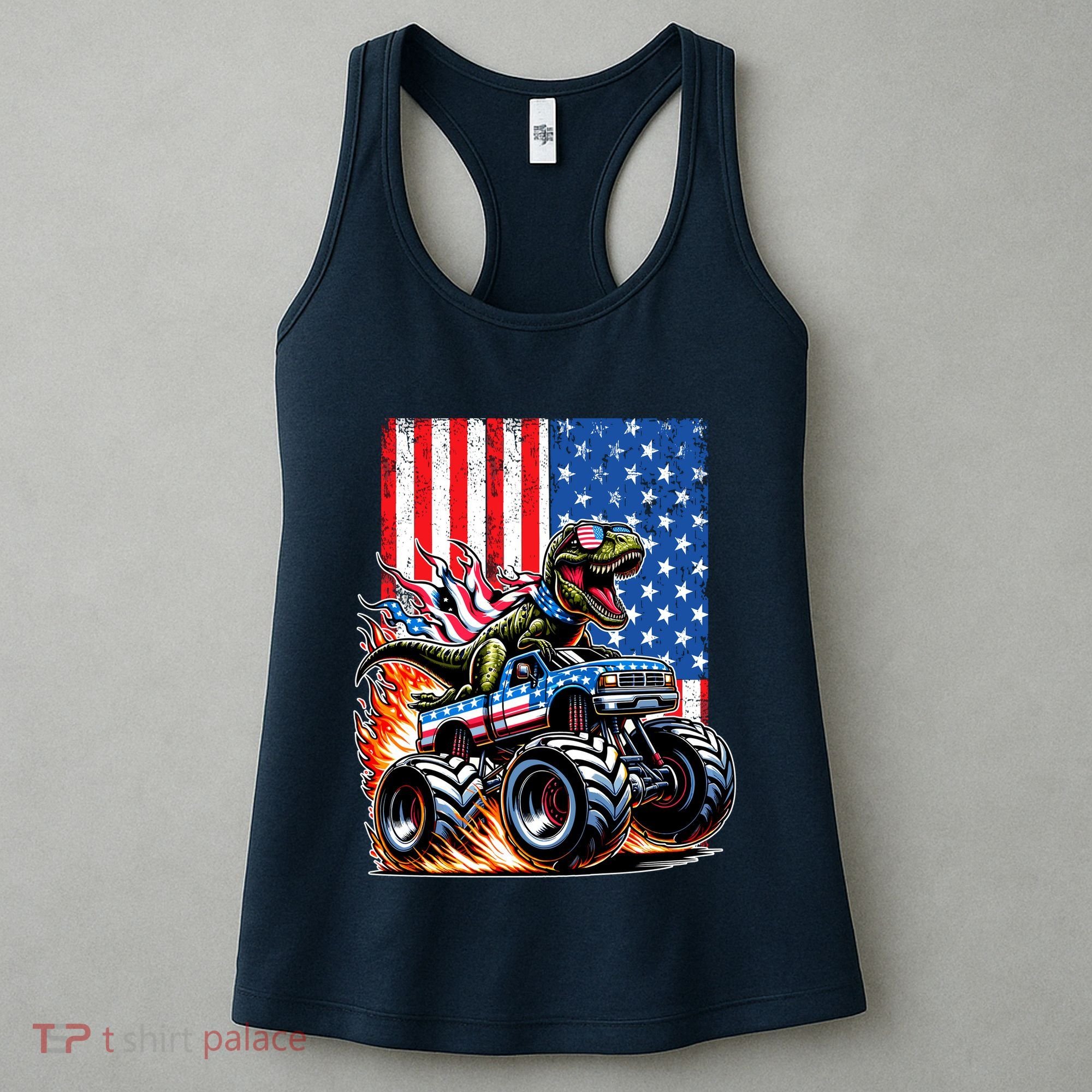 Trex Riding American Monster Truck Usa Flag Women's Tank Top