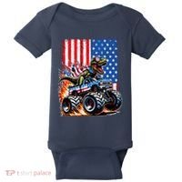 Trex Riding American Monster Truck Usa Flag Baby Bodysuit thumb 0
