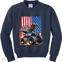Trex Riding American Monster Truck Usa Flag Kids Sweatshirt thumb 0