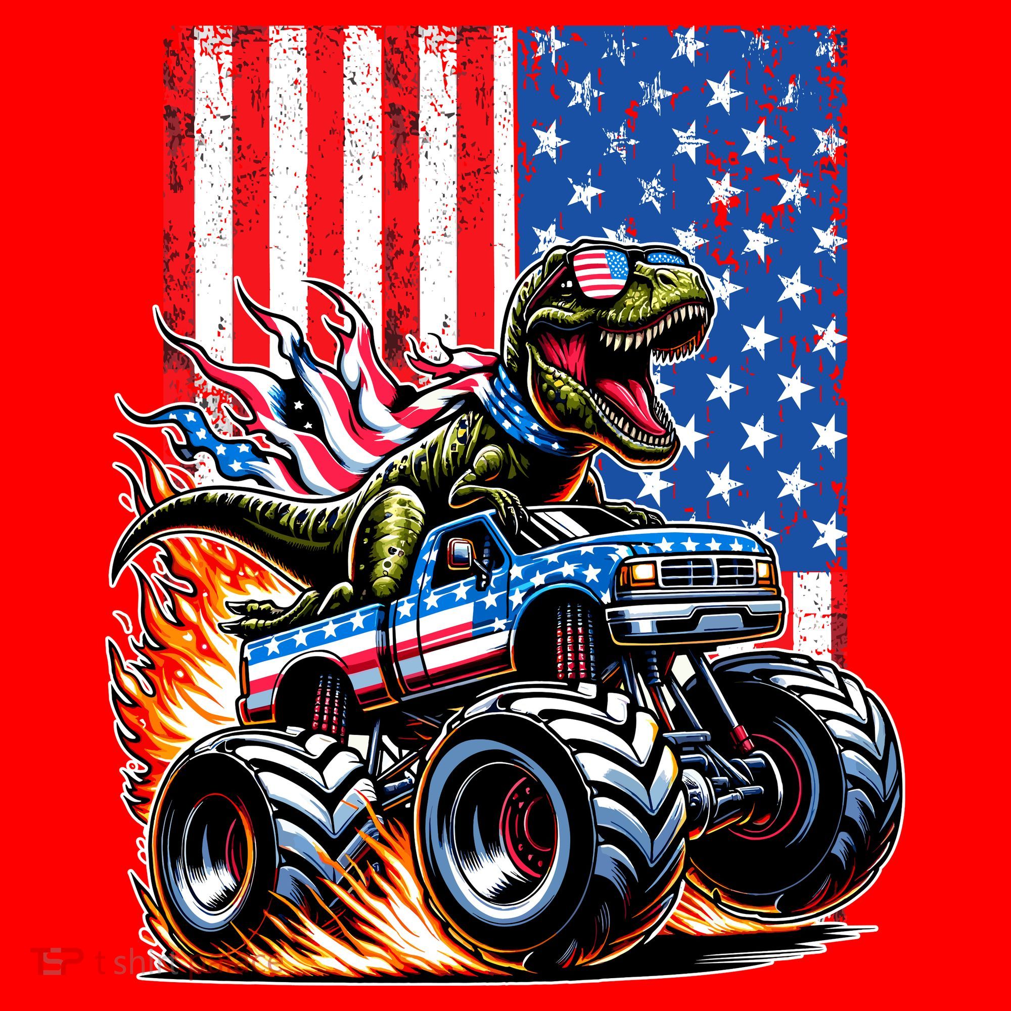 Trex Riding American Monster Truck Usa Flag Santa Hat