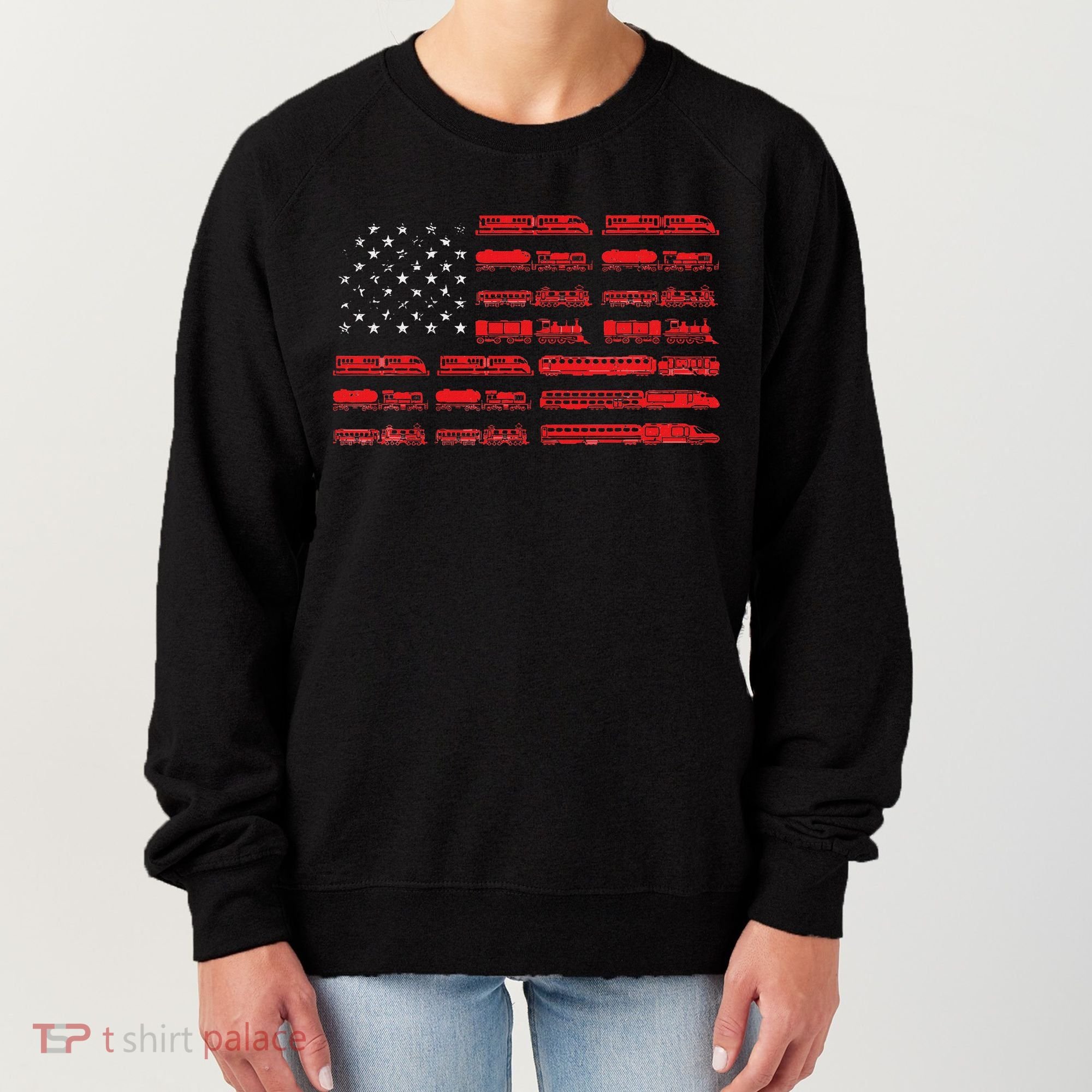 Train Railroad American Flag Cool Locomotive Lover Women's Sweatshirt