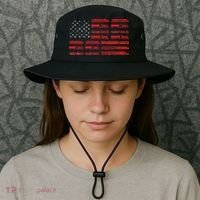 Train Railroad American Flag Cool Locomotive Lover Bucket Hat thumb 3