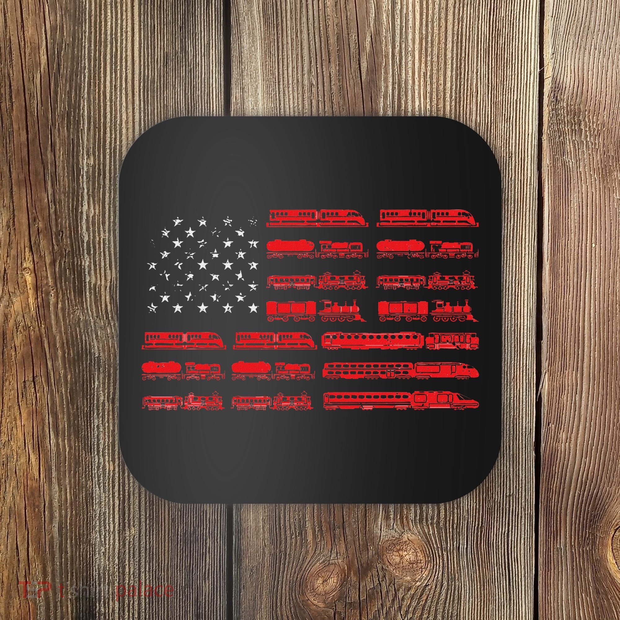 Train Railroad American Flag Cool Locomotive Lover Coaster