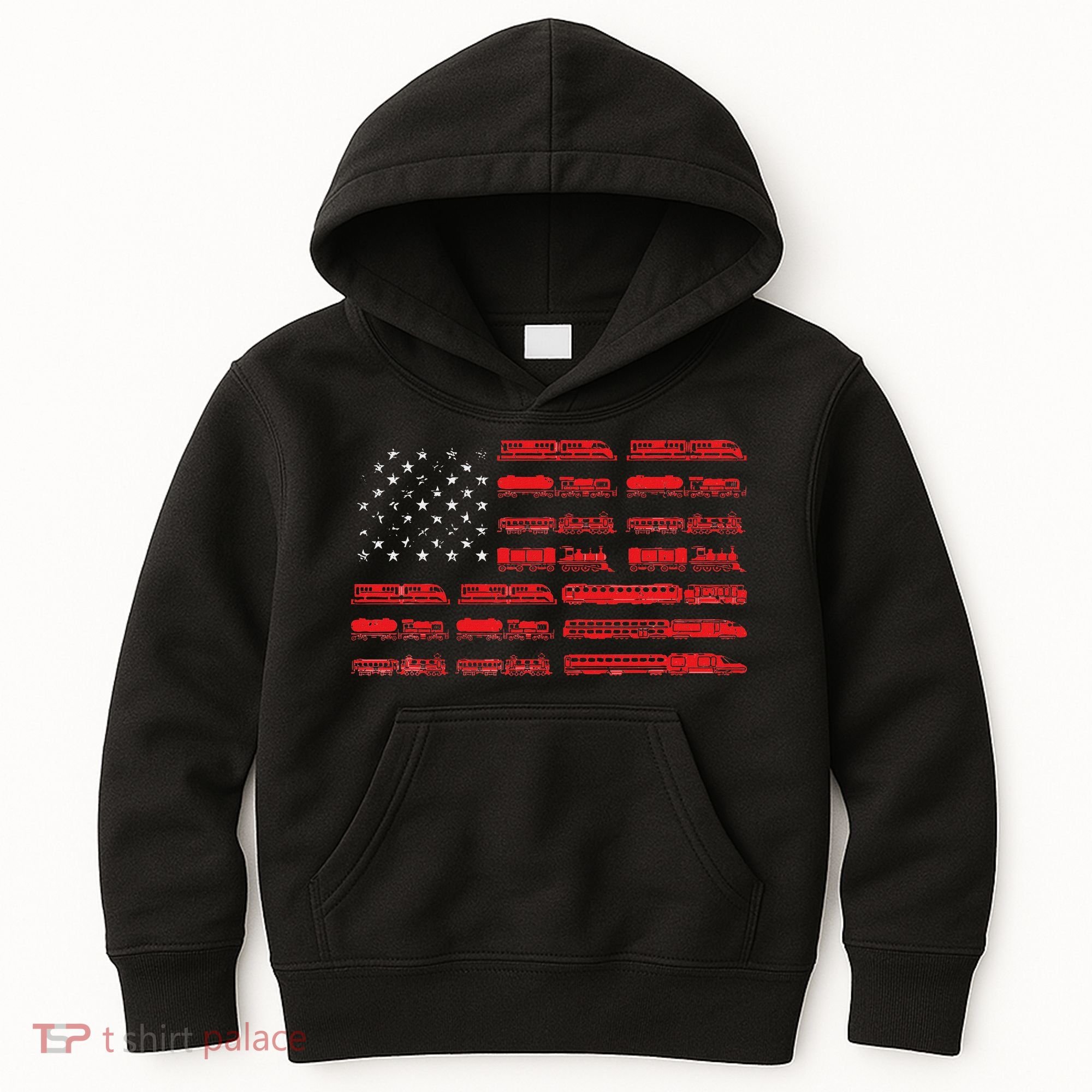 Train Railroad American Flag Cool Locomotive Lover Kids Hoodie